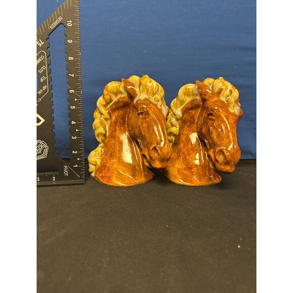 Vintage Ceramic Horse Head Bookends Brown & Cream Glossy Finish 6.5" Tall Home D - Picture 2 of 4